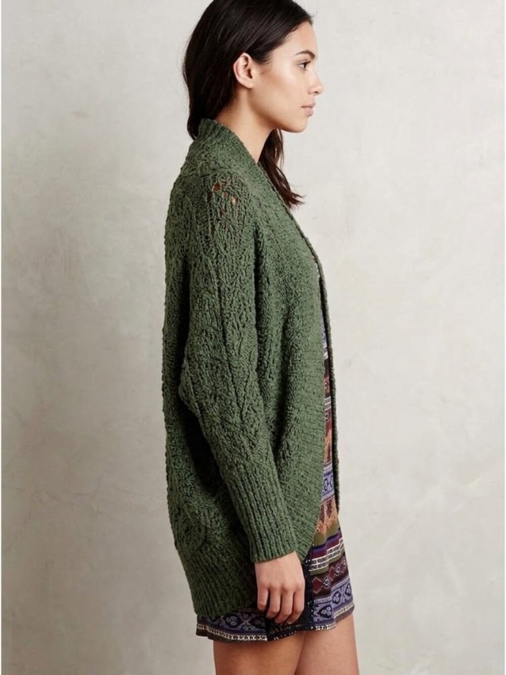 Anthropologie Green Slouchy Knit Dolman Sleeve Open Front Cocoon Cardigan S Boho - Picture 5 of 16